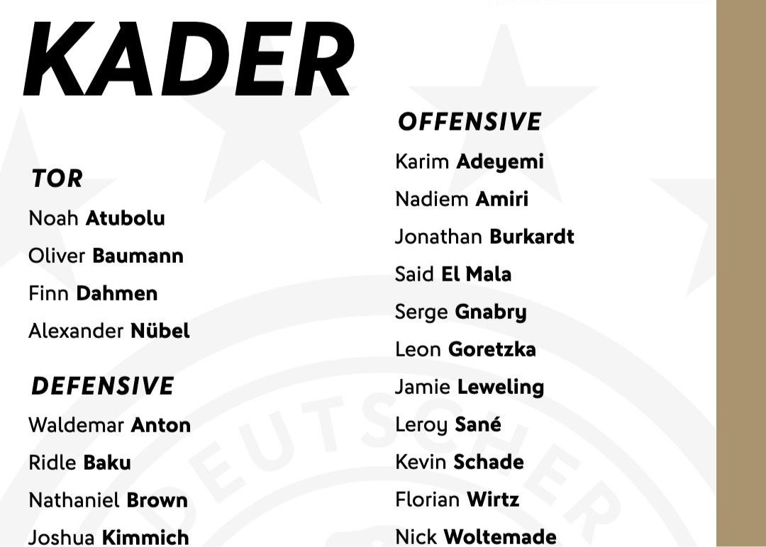 รายชื่อการแข่งขันระดับนานาชาติในเดือนพฤศจิกายนของเยอรมนีเปิดตัวแล้ว: Wirtz อยู่ในรายชื่อ และ Marat วัยรุ่นเป็นคนแรกที่ได้รับเลือก